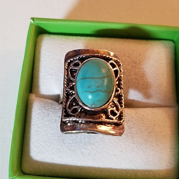 Silver Adjustable Turquoise Ring - Picture 1 of 1